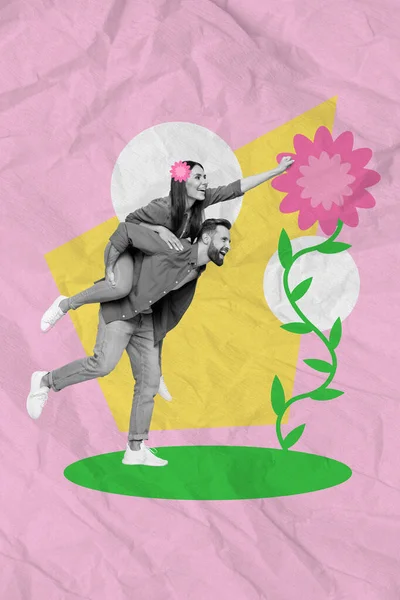 Kreativ Målning Bild Collage Funky Två Personer Hustru Make Njuter — Stockfoto