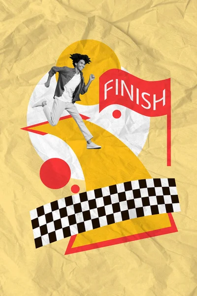 Creative Painting Picture Pop Collage Young Man Run Fast Achieve — Stock Photo, Image