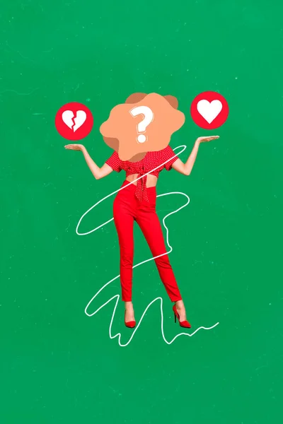 奇异女士的创意图片模板拼贴显示两个图标心碎爱情社交网络流行斗争理念 — 图库照片