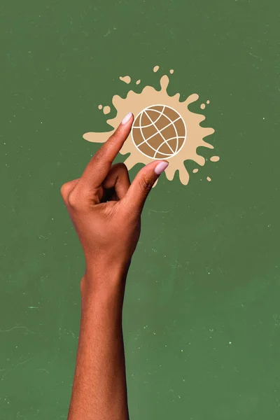 Kreative Bild Anzeigen Collage Der Menschlichen Hand Messen Kleine Welt — Stockfoto