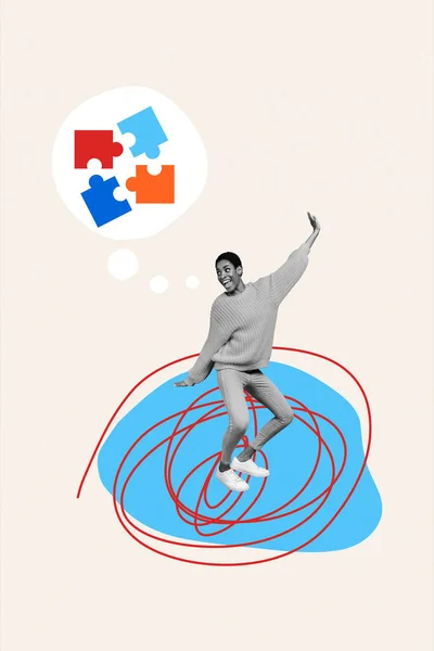 Collage Illustrazione Grafica Immagine Spensierato Sorridente Signora Ragazzo Pensando Raccolta — Foto Stock