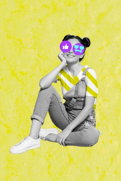 Creatief Fotosjabloon Collage Van Grappige Jonge Dame Influencer Met Social — Stockfoto