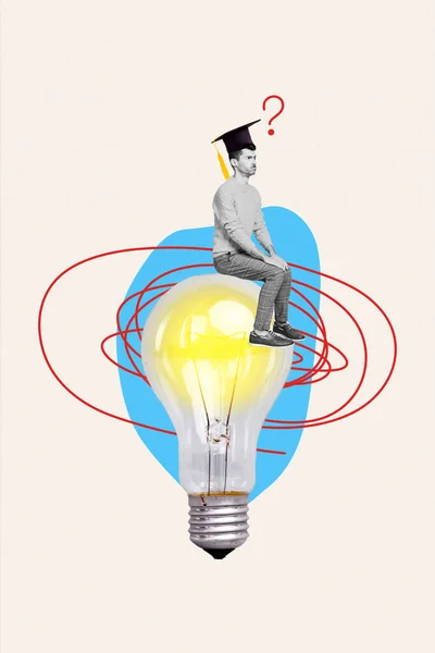 Foto Colagem Arte Mínima Imagem Cara Engraçado Intrigado Acabamento Educação — Fotografia de Stock
