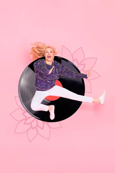 Vorlage Kreative Bild Collage Von Fliegenden Funky Junge Dame Genießen — Stockfoto