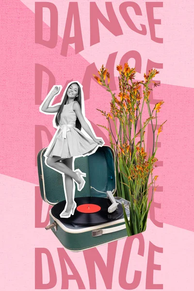 Artwork Magazine Collage Picture Charming Lady Celebrating Spring Having Fun — Stock Photo, Image
