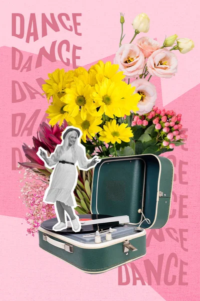 Artwork Magazine Collage Image Heureux Sourire Dame Appréciant Vintage Lecteur — Photo