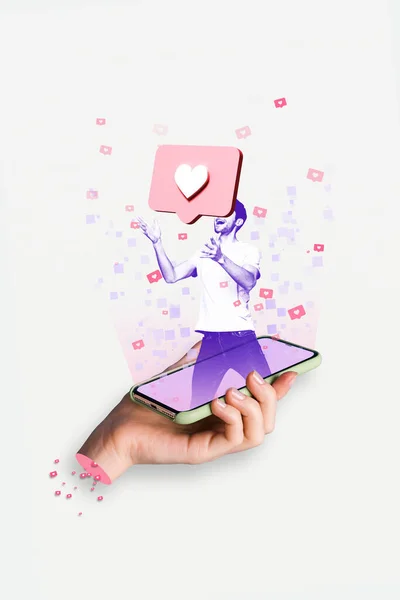 Kreativ Telefon Projektion Collage Unga Bloggare Kille Spyr Upp Ikon — Stockfoto