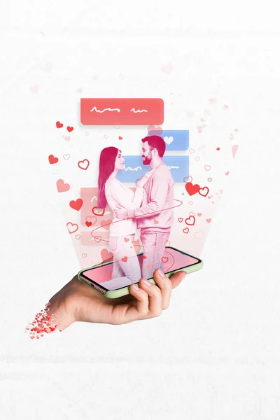 人工智能Ai应用程序的技术模板拼贴使得两个人在情人节网上约会变得很容易 — 图库照片