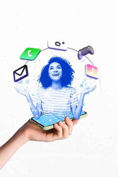 Zdjęcie Dziewczyny Ikony Aplikacji Reklama Collage Pobierz Google Mail Instagram — Zdjęcie stockowe