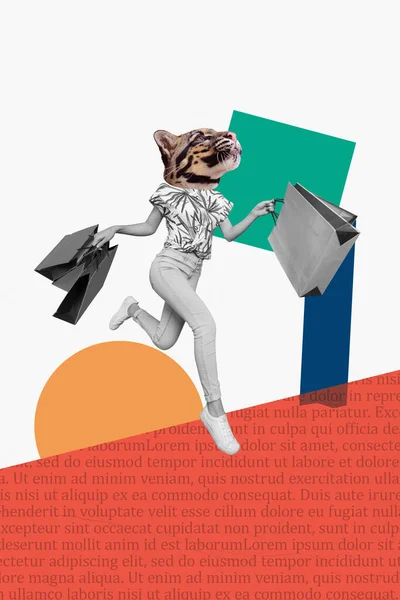 Colagem Promo Banner Criativo Menina Sem Cabeça Correndo Com Sacos — Fotografia de Stock