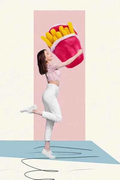 Banner Vertical Foto Colagem Anúncio Mcdonalds Promo Comer Comida Lixo — Fotografia de Stock