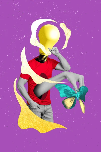 Composite Foto Collage Von Kopflosen Mann Glühbirne Kreative Idee Inspirieren — Stockfoto