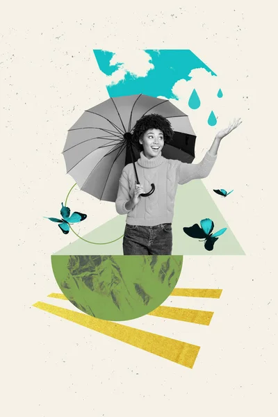 우산을 소녀의 콜라주 가비를 여름철에 배경에 — 스톡 사진