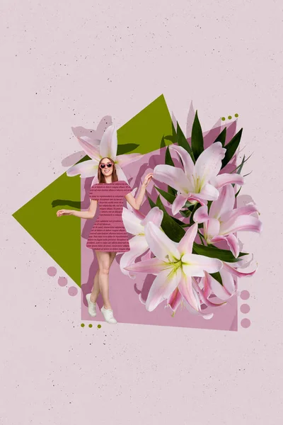 Collage Concept Photo Gorgeous Cool Woman Wear Painted Dress Enjoy — Φωτογραφία Αρχείου
