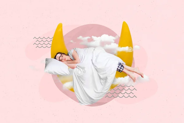 Retro Abstrakcyjne Twórcze Grafiki Szablon Kolaż Szczęśliwy Uśmiechnięta Pani Śpi — Zdjęcie stockowe