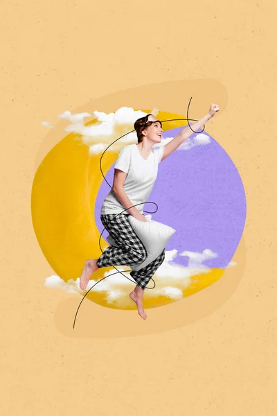 Creatief Abstract Template Graphics Collage Beeld Van Lachende Opgewonden Dame — Stockfoto
