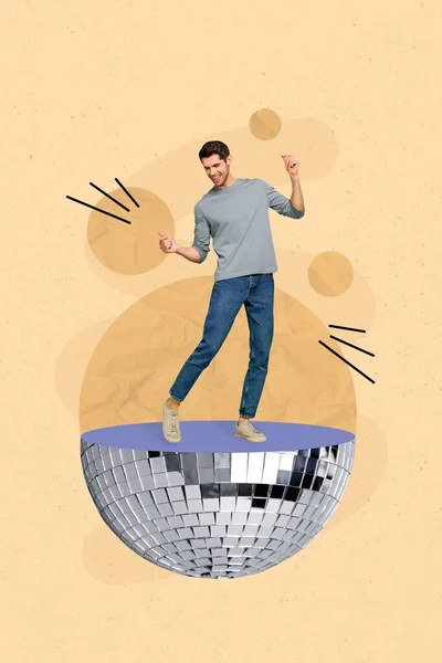 Poster Banner Collage Von Aktiven Jungen Mann Bewegt Tanzball Auf — Stockfoto