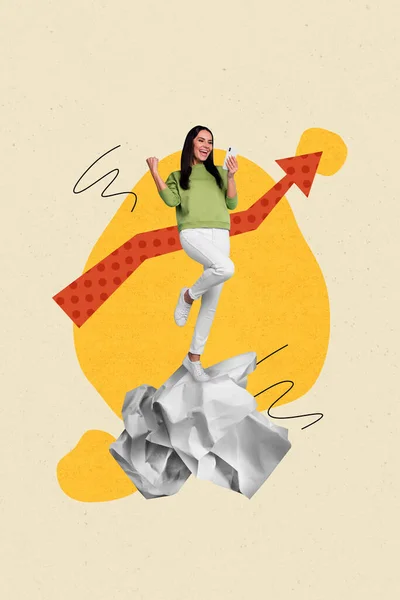 Imagen Plantilla Creativa Collage Joven Mujer Negocios Trabajador Tienen Idea —  Fotos de Stock