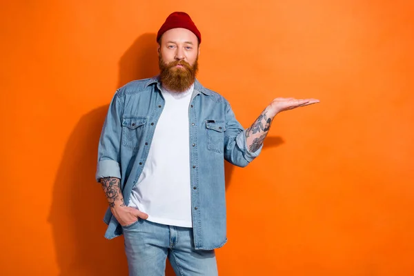 Photo Hipster Young Man Beard Red Hair Wear Denim Style — Stock Photo, Image