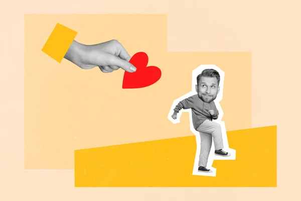 Colagem Arte Criativa Namorado Cara Rejeitar Namorada Forma Coração Surpresa — Fotografia de Stock