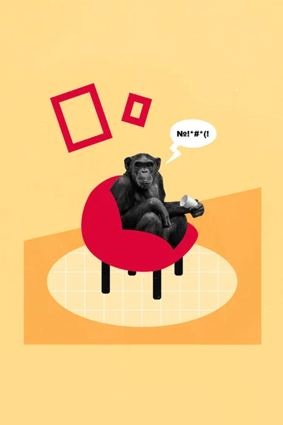 Vertikale Collage Bild Von Schwarz Weißen Gamma Affen Sitzen Bequemen — Stockfoto