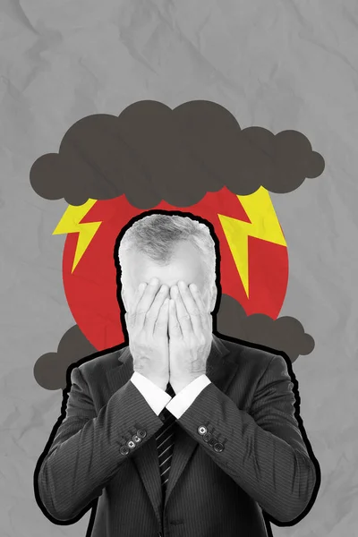 Obraz Plakatu Kolaż Obraz Humorzasty Rozczarowany Człowiek Cierpi Problemy Negatywna — Zdjęcie stockowe
