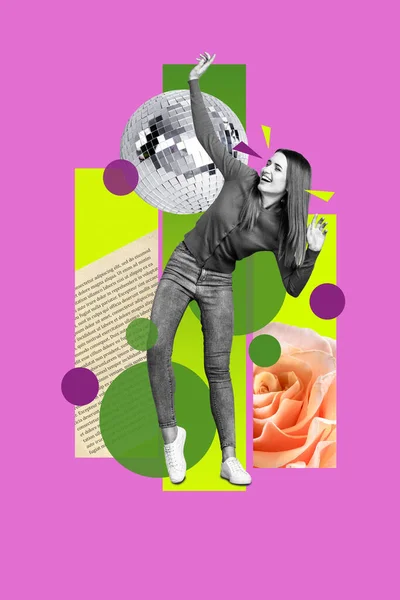 Artwork Magazin Collage Bild Von Lustigen Lächelnden Mädchen Spaß Feiern — Stockfoto