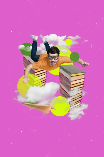 Retro Kreative Kunstwerk Vorlage Collage Von Lustigen Funky Kerl Fallschirm — Stockfoto