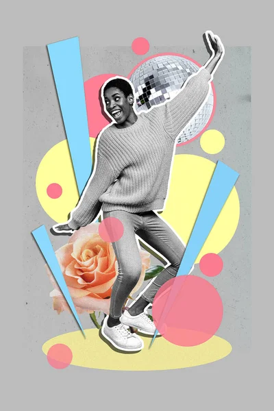 Collage Illustration Graphique Image Sourire Heureux Dame Gars Danse Avoir — Photo