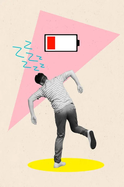 Collage Comics Design Artwork Niedrige Batteriekapazität Kein Power Guy Müde — Stockfoto