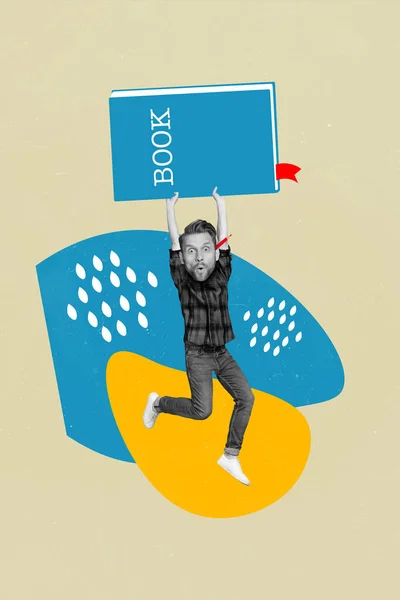 Foto Collage Kunstwerk Minimaal Beeld Van Opgewonden Funky Man Stijgende — Stockfoto