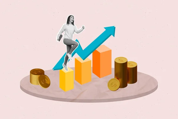 Retro Abstract Creative Artwork Template Collage Successful Woman Entrepreneur Trader — Stock Photo, Image