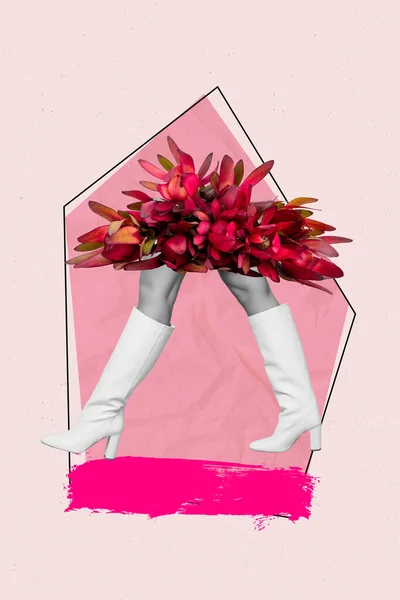 Surrealistyczne Twórcze Kolaż Sztuki Kobiet Czuć Będzie Kwiatowy Bukiet Kierunku — Zdjęcie stockowe