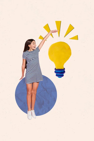 Criativa Modelo Abstrato Colagem Animado Engraçado Funky Menina Levantar Mão — Fotografia de Stock