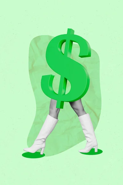 Colagem Revista Banner Criativo Menina Estranha Com Dólares Moeda Corpo — Fotografia de Stock