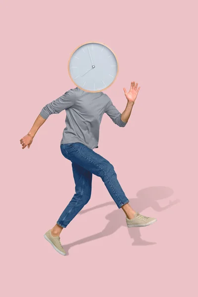 Retro Abstract Creative Artwork Template Collage Hurrying Guy Clock Instead — Stock Photo, Image