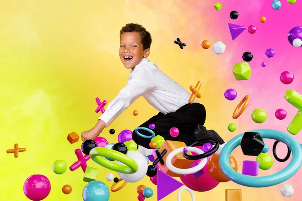 Render Mall Pop Collage Förvånad Unge Njuta Att Spela Spel — Stockfoto