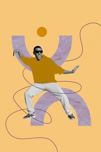Photo Collage Artwork Minimal Picture Happy Smiling Guy Dancing Having — Stock Photo, Image