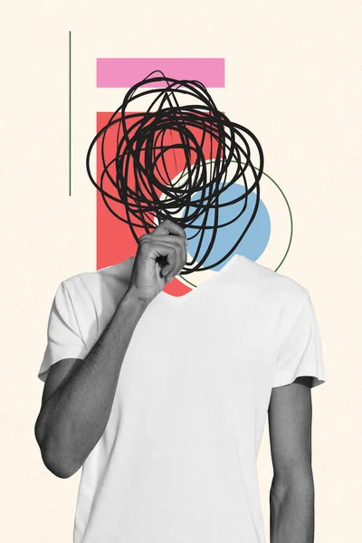Creatieve Abstracte Template Graphics Collage Beeld Van Doordachte Man Krabbel — Stockfoto