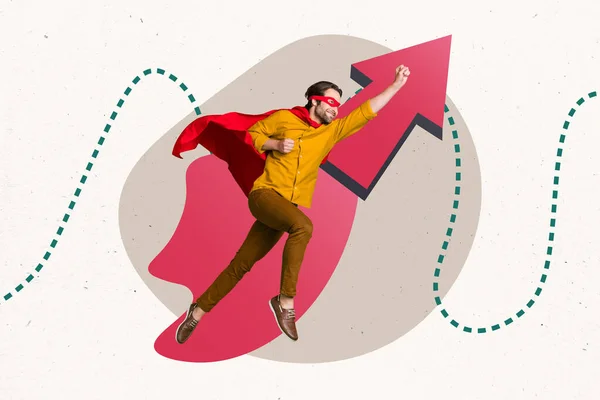 Imagem Colagem Criativa Super Homem Animado Usar Capa Saltando Voando — Fotografia de Stock
