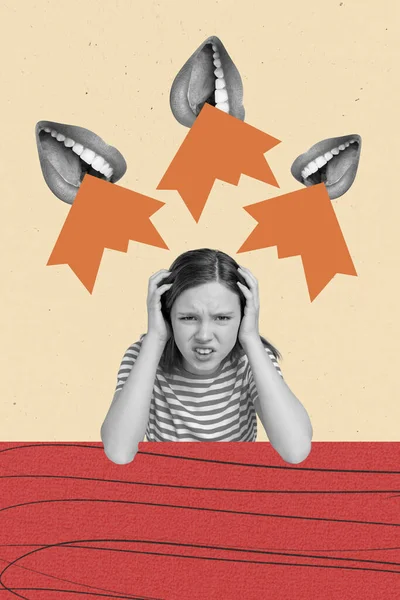Photo Collage Artwork Minimal Picture Stressed Depressed Teenager Struggle Bullying — Stock Photo, Image