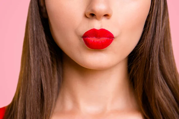 Gros Plan Portrait Moitié Visage Jeune Femme Aux Lèvres Rouges — Photo