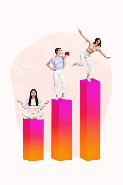 Surreal Magazine Template Collage Van Drie Mensen Business Lady Hard — Stockfoto