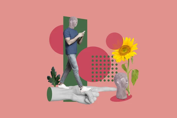 Collage Konstverk Bild Skiss Affisch Främmande Person Man Steg Promenad — Stockfoto