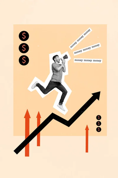 Verticale Collage Beeld Van Gekke Zwart Wit Effect Man Springen — Stockfoto