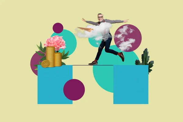 Bild Collage Kunstwerk Skizze Pinup Pop Bild Von Rentner Lächelnd — Stockfoto