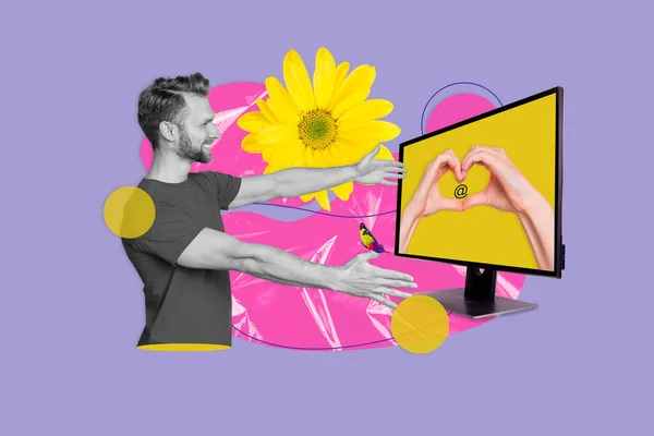 Artwork Vorlage Collage Von Positiven Glücklichen Kerl Mit Offenen Armen — Stockfoto