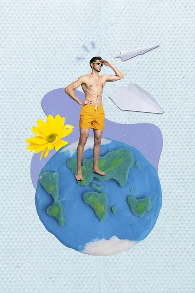 Collage Créatif Jeune Homme Shirtless Porter Des Shorts Lunettes Soleil — Photo