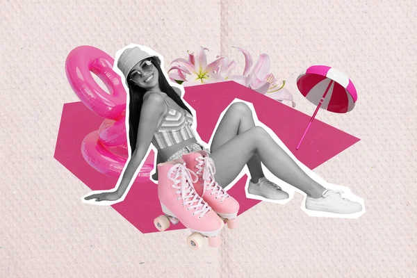 Collage Tendenza Creativa Bella Giovane Abbronzatura Femminile Prendere Sole Godere — Foto Stock