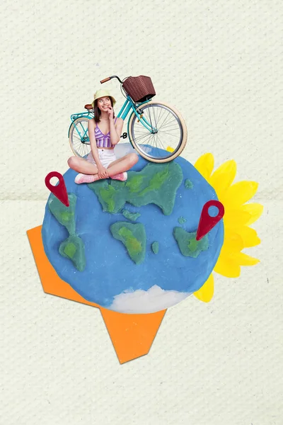 图三行星球体塑料标签 大陆自行车环球旅行的拼贴图 — 图库照片